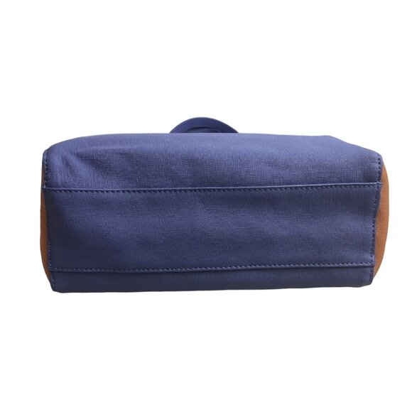 Joy Mangano Brown And Blue Leather Colorblock Tote Bag Sz L - NWOT - Picture 6 of 10